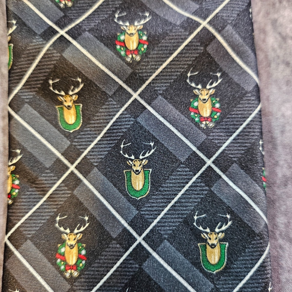 Tie Tales Mens Christmas Deer Reindeer Plaid Holiday Tie Multicolor Satin